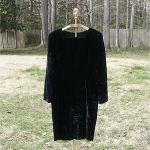 Vintage 90s Santa Fe Black Crushed Velvet Pencil Dress